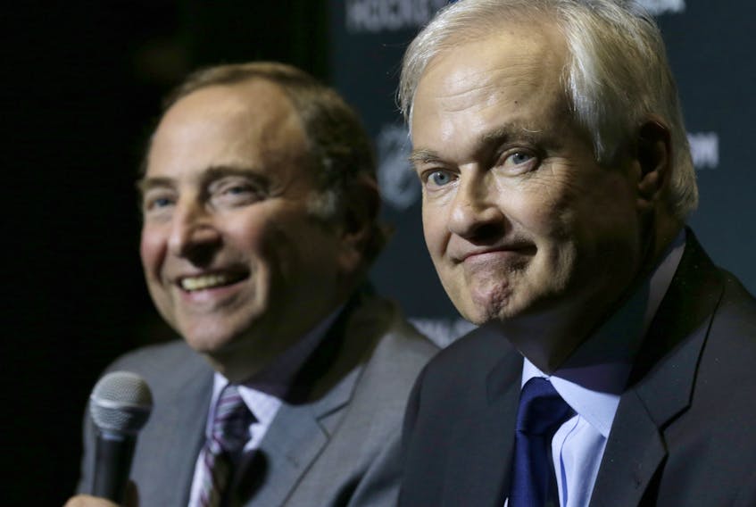 Don Fehr (right), head of the NHL Players Association, and NHL commissioner Gary Bettman have been speaking by phone almost daily during the coronavirus pandemic.