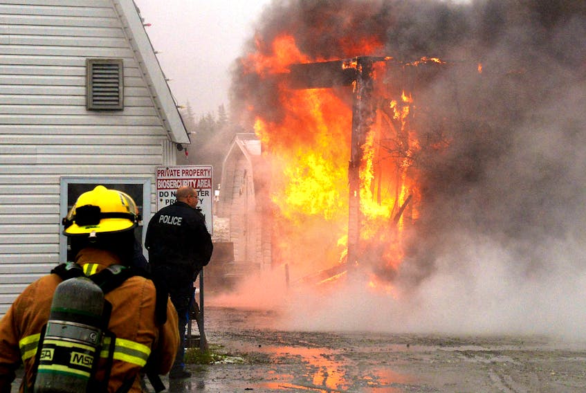 A large farm garage was destroyed in the Goulds area of St. John's Saturday afternoon. Keith Gosse/The Telegram