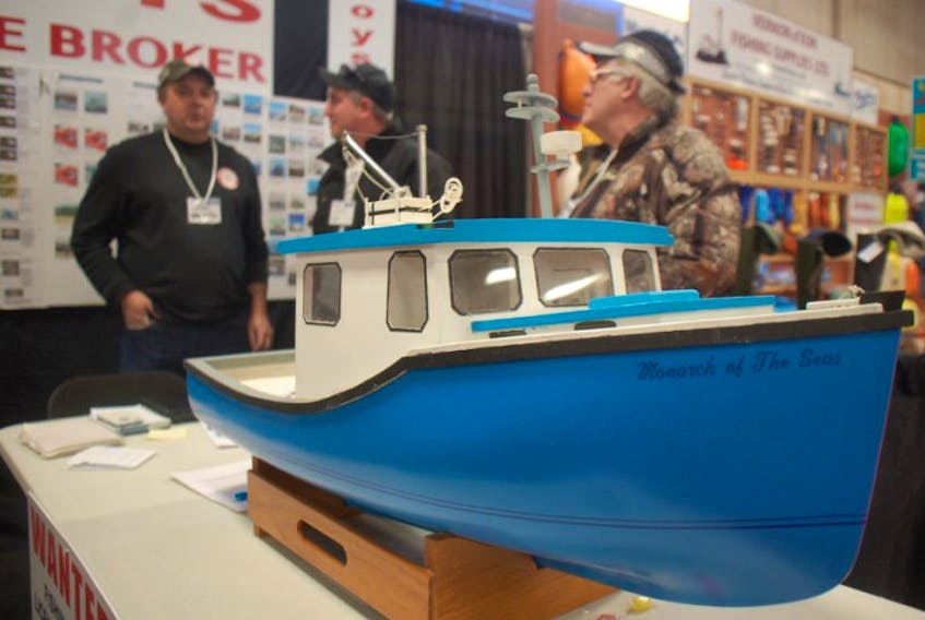 <p>A fishing boat model was front and centre at the Troy’s Marine Broker booth.</p>
<p>CARLA ALLEN PHOTO</p>