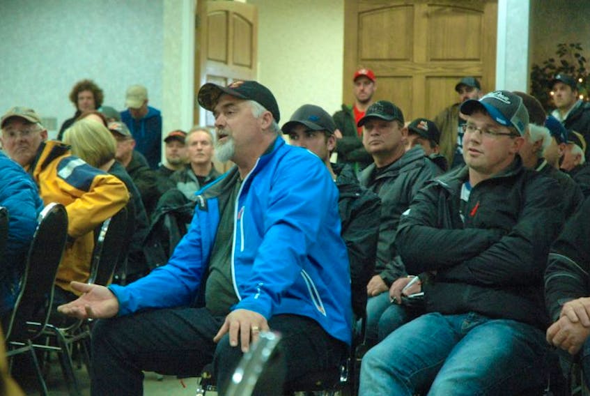 <p>Some of the fishermen attending a March 17 meeting of the LFA 34 Advisory Committee in Yarmouth.<br />ERIC BOURQUE PHOTO</p>