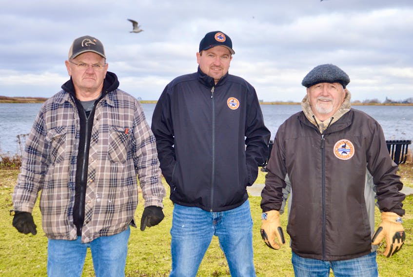 Members of the Port Morien Wildlife Association were on site at the proposed wheelchair accessible fishing area at Glace Bay’s John Bernard Croak Memorial Park on Monday. Work began at the site on Tuesday. Left to right, member Brian McNeil, association president Jeff McNeil and treasurer Stan Peach. ELIZABETH PATTERSON • CAPE BRETON POST