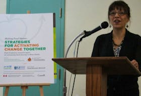 Dr. Patricia Williams, director of The Food Research Action Centre at Mount Saint Vincent University, speaks at the Nov. 6 release of a new report on community food security in Nova Scotia.
