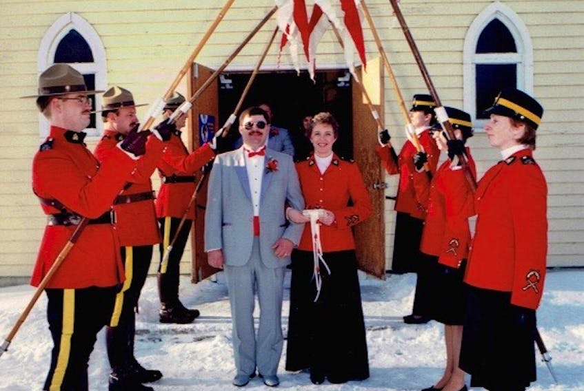 Gertrude Maxwell wore red serge for her wedding. The former Hilden resident spent 32 years as an RCMP officer, serving most of her time in Saskatchewan. CONTRIBUTED