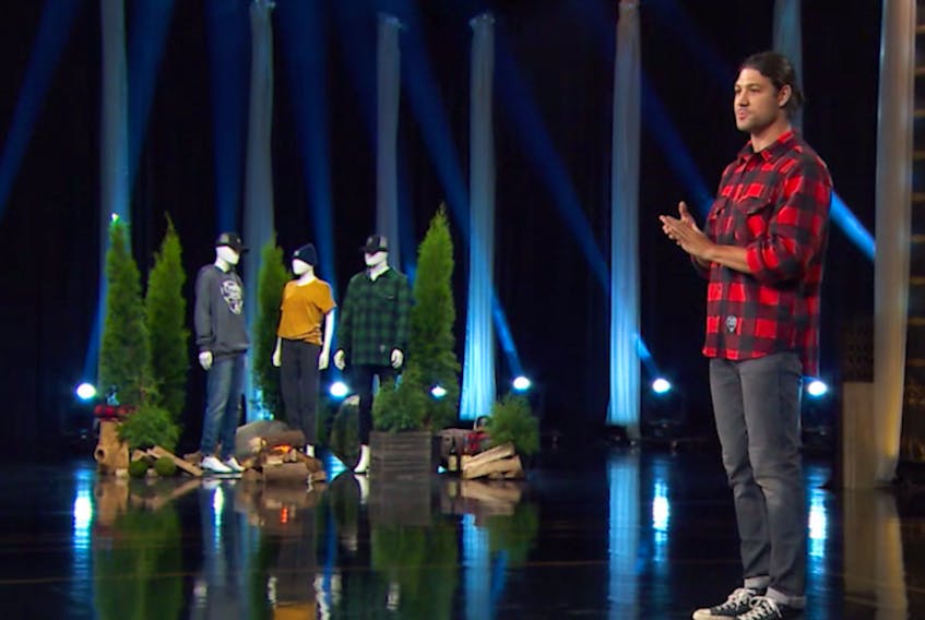Sawyer Hannay makes his pitch to the panel on the CBC show Dragons' Den. (CONTRIBUTED/CBC)
