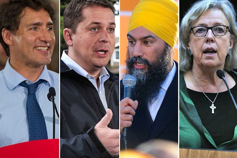 Liberal Leader Justin Trudeau (from left) is facing off against Conservative Leader Andrew Scheer, NDP Leader Jagmeet Singh and Green Leader Elizabeth May. The federal election is on Monday, Oct. 21.