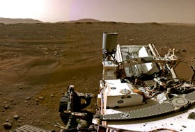 A portion of a panorama made up of individual images taken by the Navigation Cameras, or Navcams, aboard NASA's Perseverance Mars rover shows the Martian landscape Feb. 20. - NASA/JPL-Caltech/Handout via REUTERS
