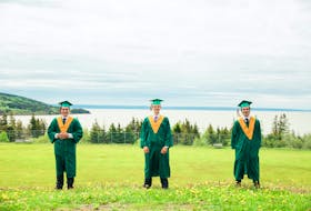 Left to right, Cody MacNeil, Max Moeller and Innis MacMullin are the 2020 graduates from the Rankin School of the Narrows in Iona on Cape Breton Island, NS. CONTRIBUTED