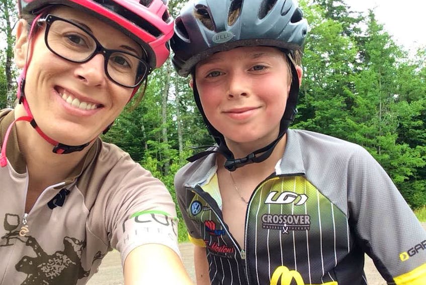 Carolyn Benvie and Noah Benvie at Keppoch Mountain for a fun bike ride in Antigonish, N.S., in 2017. CONTRIBUTED