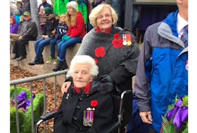 Blanche Bennett, front, is pictured with her daughter, Barbara (Bennett) Spence, two generations of Canadian servicewomen.