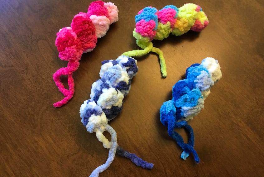 Monika Lewis, from Wolfville, N.S., has been making crocheted cat toys as a fundraiser for the Safe Haven Animal Rescue Centre near Berwick. 