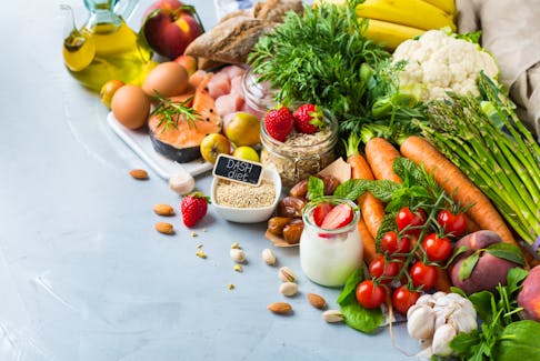 The DASH diet has a strong emphasis on vegetables, fruits, and whole-grains and includes fat-free or low-fat dairy products, fish, poultry, beans, nuts, and vegetable oils. 