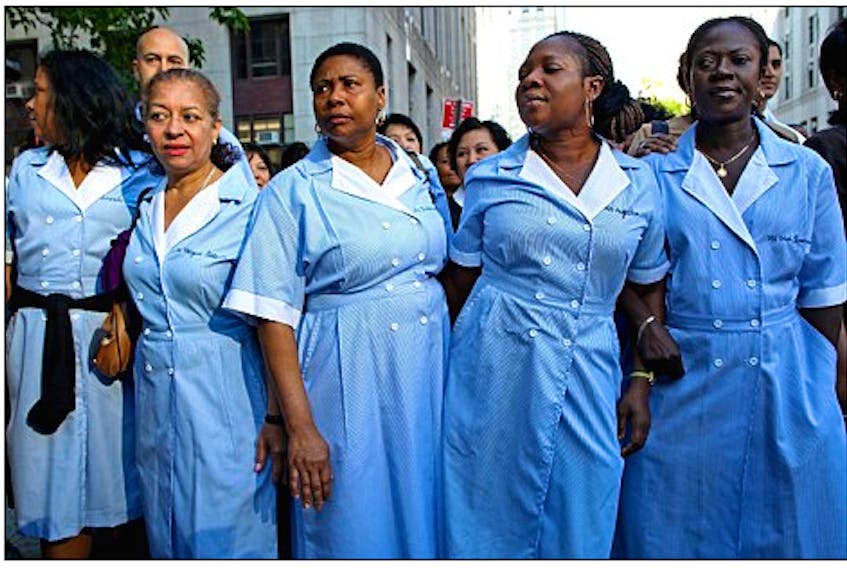 Hotel workers turn out in a show of support in New York City, June 2011. — Screenshot from the U.K. Daily Mail