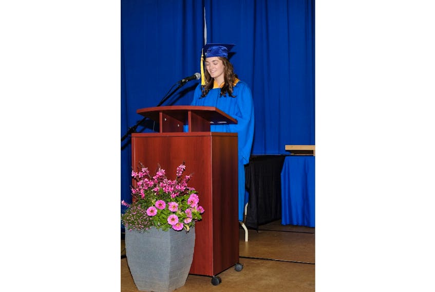 Charlotte Linkletter gave the valedictorian address at the 58th annual graduation ceremony at Kinkora High School in P.E.I.