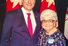 Emilie Chiasson’s grandmother Fody, pictured above with Stephen Harper, was a life-long Tory. CONTRIBUTED