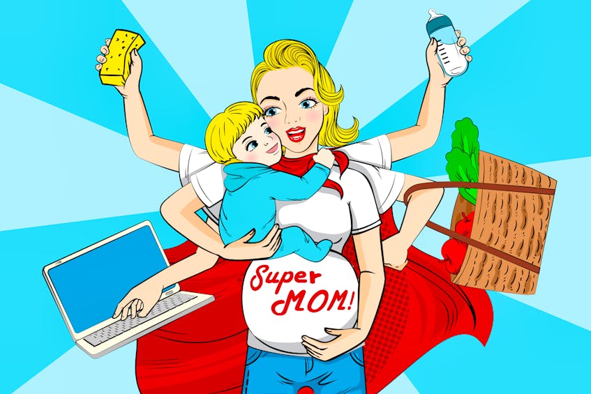“The image of super mom - in high heels, wearing a business suit, with a briefcase in one hand and a baby in the other arm, has set us up for impossible standards. She is a fictional character, a mythological creature who never existed and has no place in the twenty-first-century mothering world,” says Lisa Pinhorn. 