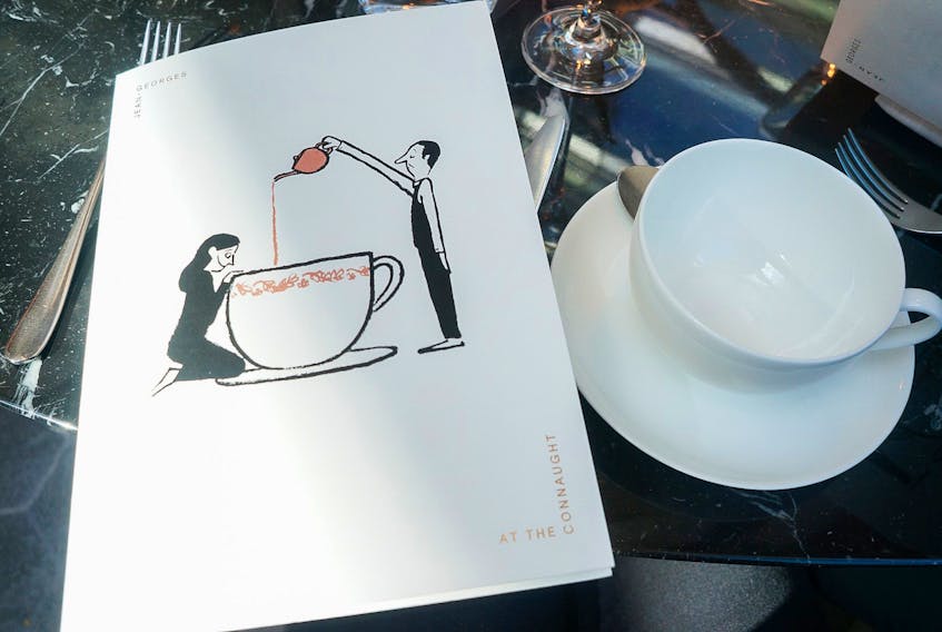 The cover of the afternoon tea menu at Jean-Georges at The Connaught in London says as much about the restaurant as the description of the sandwiches. What will the menu look like post-pandemic? GABBY PEYTON PHOTO 