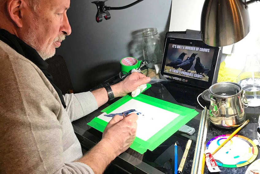 Ben Pitman works on his newest creation in his Amherst home. Pitman took up painting again nearly a decade ago when his mother was ill. Since then, he has sold more than 700 around the world, including in the United States, the United Kingdom, the Middle East and Africa. Contributed