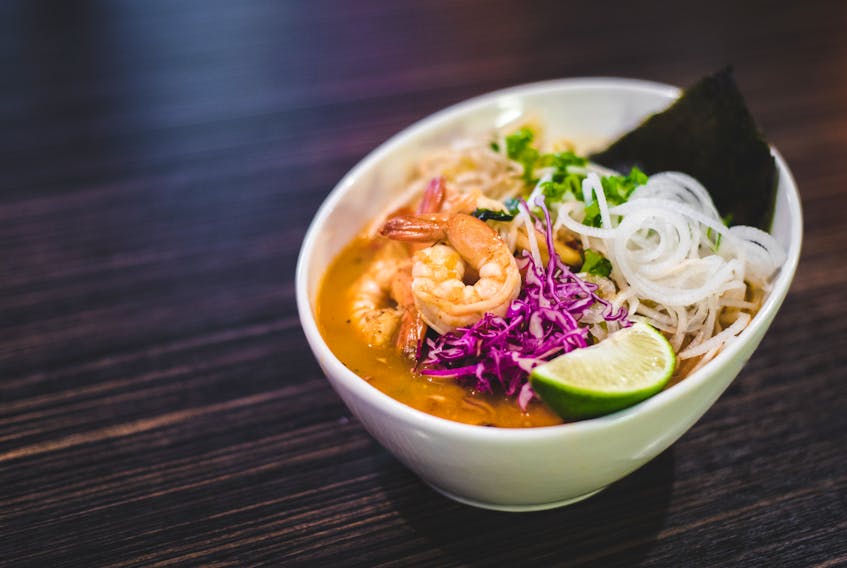 This kimchi shrimp ramen is one of the popular dishes on the menu at Bad Bones Ramen in St. John's, NL.