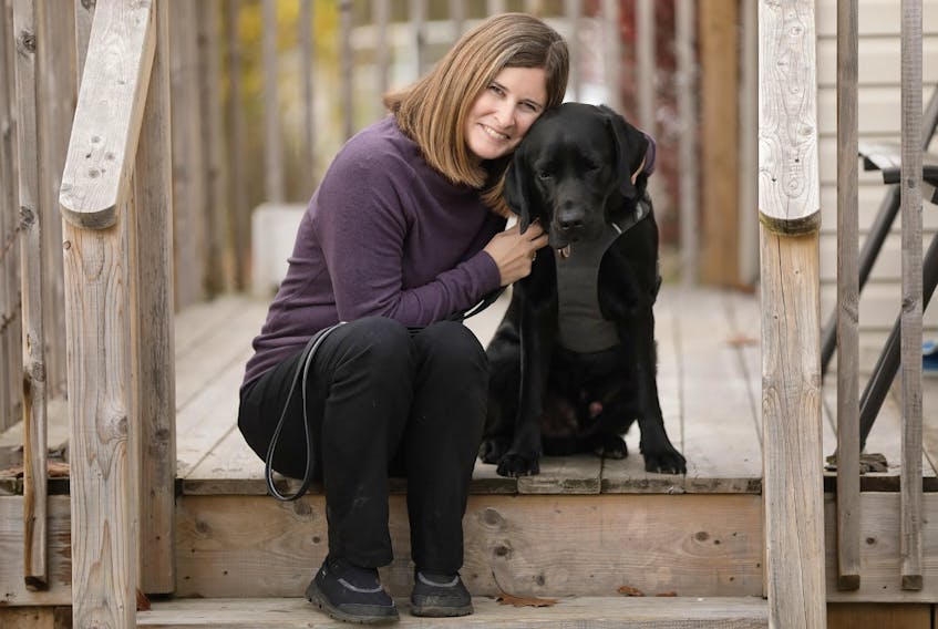 Shelley Adams from Halifax received her third guide dog last September, a Labrador named Rookie. "I am putting my total trust in Rookie to keep me safe, especially when we leave the house," she says.