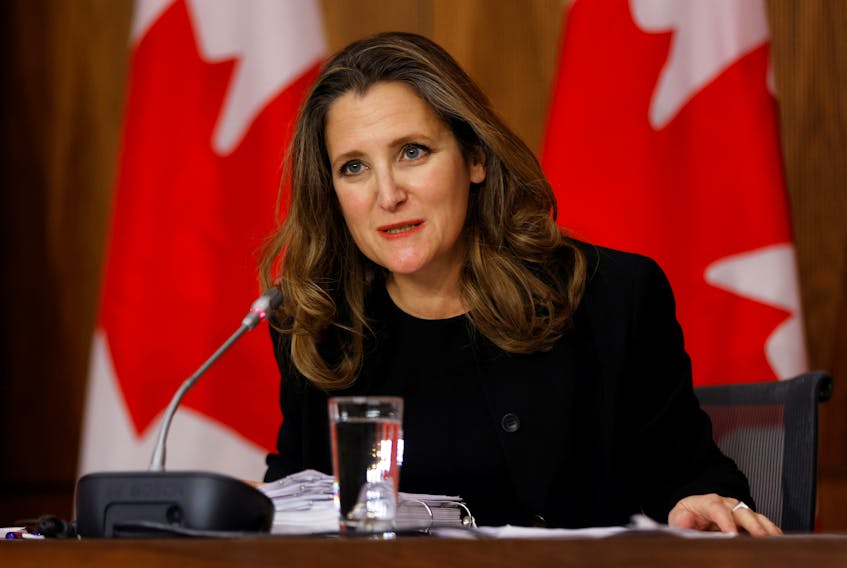 Finance Minister Chrystia Freeland discusses the federal government’s fall economic statement in Ottawa on Monday. Reuters