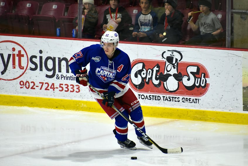 Brodie MacArthur in action with the Summerside Western Capitals during the 2018-19 MHL (Maritime Junior Hockey League) season.