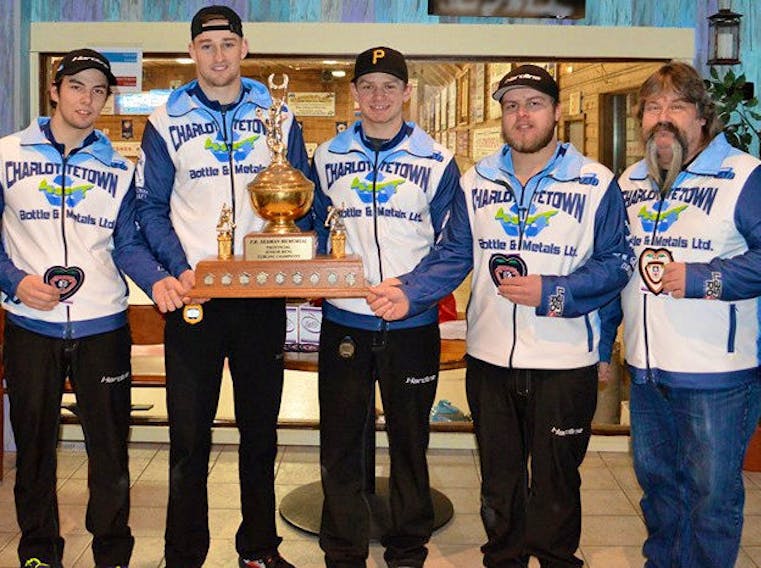 The Tyler Smith-skipped team from the Montague Curling Rink recently won the P.E.I. junior men’s curling championship at the Crapaud Community Curling Club recently. Team members are, from left, Lead Ryan Lowery, second stone Jake Flemming, third stone Ryan Abraham, Smith and coach Kevin Smith.