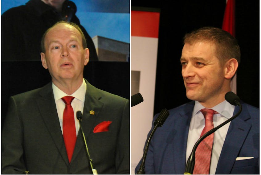 Liberal leadership candidates John Abbott (left) and Andrew Furey (right)