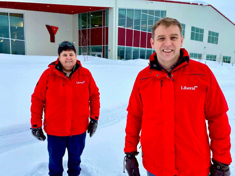 Provincial Liberal leader Andrew Furey was campaigning in Happy Valley-Goose Bay on Tuesday with local Liberal candidate Michelle Baikie (left). 