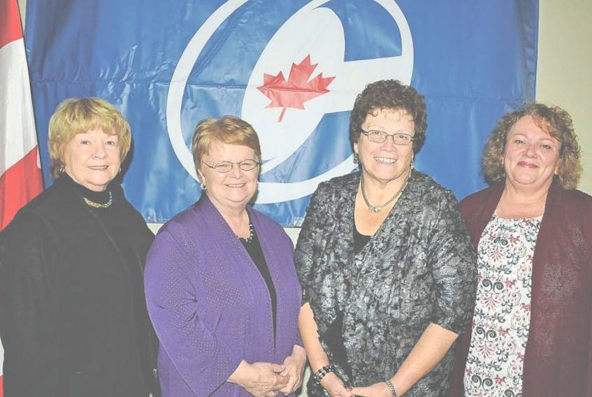 The Conservative Party of Canada’s Egmont Electoral District Association held its annual general meeting in Slemon Park on Saturday. Ane Huestis (left), president of the association, Egmont MP Gail Shea, Miramichi MP Tilly O'Neill Gordon and Donna MacKay, association treasurer. Colin MacLean/Journal Pioneer
