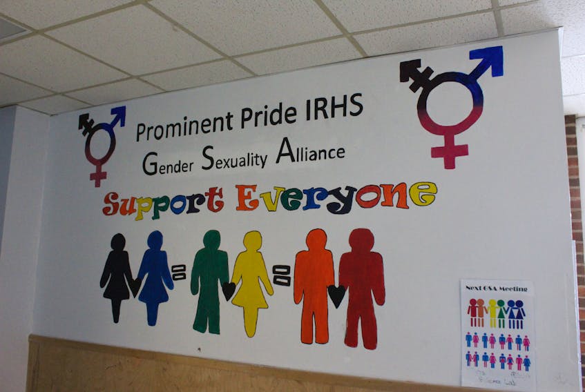 There are a number of inclusive signs in the Indian River High School, including this one for the Gender Sexuality Alliance.