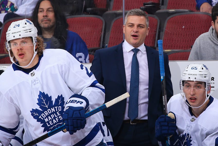 Maple Leafs coach Sheldon Keefe continues to review games so that he will be ready for when the season resumes.  Getty Images