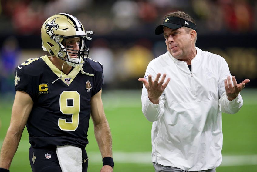 Compared to Mike McCarthy and Aaron Rodgers in Green Bay, the Saints’ coach-QB duo of Sean Payton (right) and Drew Brees has managed even less post-season success.                    