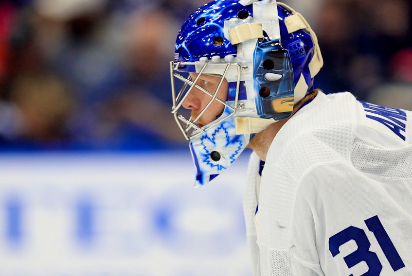 Rather than return to Denmark, Leafs goalie Frederik Andersen has been riding out the COVID-19 layoff at the home of teammate Auston Matthews in Arizona, trying to stay sharp with one-on-one shootouts with the team’s sniper. Mike Ehrmann/Getty Images