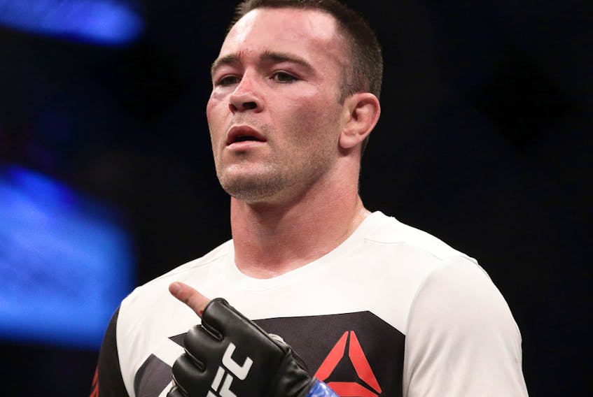 Colby Covington of United States gestures after defeating Dong Hyun Kim of South Korea  in the Welterweight Bout during UFC Singapore Fight Night at Singapore Indoor Stadium on June 17, 2017 in Singapore. 