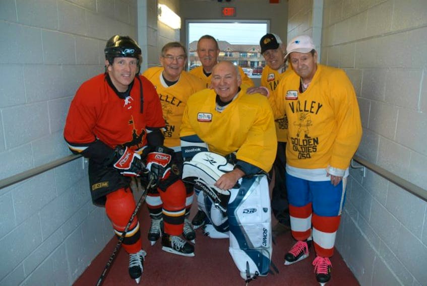 <p>Among those taking part in the Valley Golden Oldies/RCMP benefit hockey game Feb. 8 in Kingston include, from left, Jeff Wilson, Jerry Meade, George Kennedy, Byron Butt, Bobby Holmes and John Charest. Game time is 4 p.m. at the Credit Union Centre. - Submitted</p>