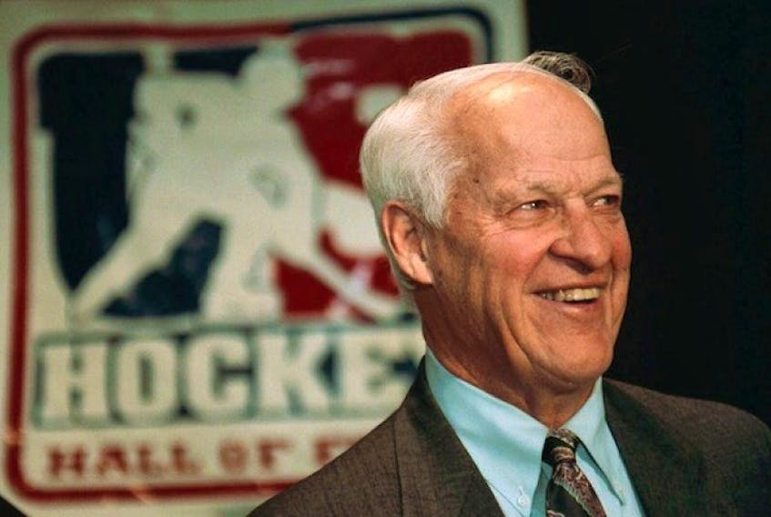 ["In this Nov. 1, 2000, file photo, Hockey legend Gordie Howe speaks to the media before the U.S. Hockey Hall of Fame's 27th Annual Enshrinement Dinner at the Xcel Energy Center in St. Paul, Minn. An experimental stem cell treatment in Mexico late last year brought a ìlife changingî turnaround thatís put the 87-year-old back Howe back on his feet after a significant stroke robbed him of the ability to walk and talk normally."]