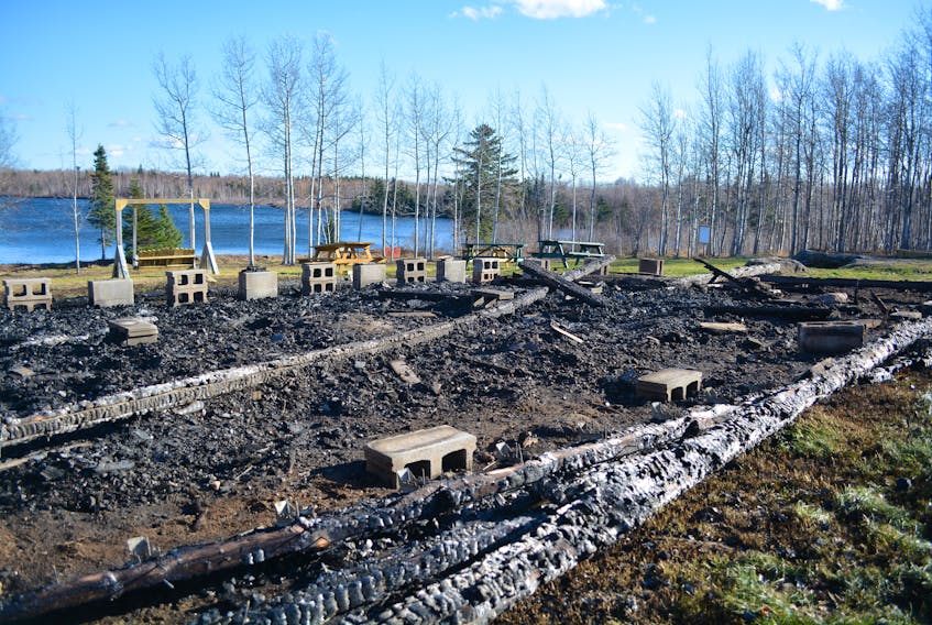 The covered picnic area at Gibson’s Field, part of the Corduroy Brook Nature Trail system in Grand Falls-Windsor, was levelled by a fire late Wednesday. Nicholas Mercer/SaltWire Network 