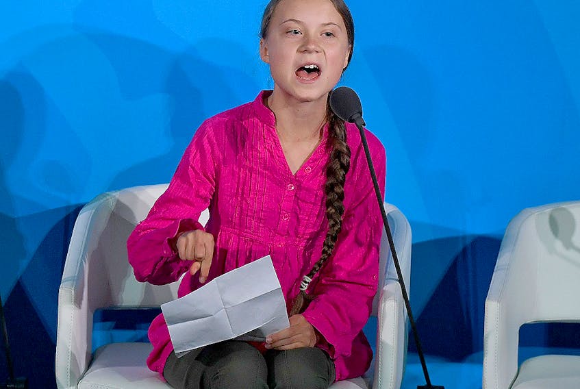  Youth climate activist Greta Thunberg speaks during the UN Climate Action Summit on Sept. 23, 2019 at the United Nations Headquarters in New York City.
