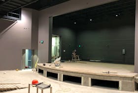 Work continues on the stage at the Nurse Myra Bennett Centre for the Performing Arts in Cow Head. The centre, the new home of the Gros Morne Theatre Festival, will open in May.

