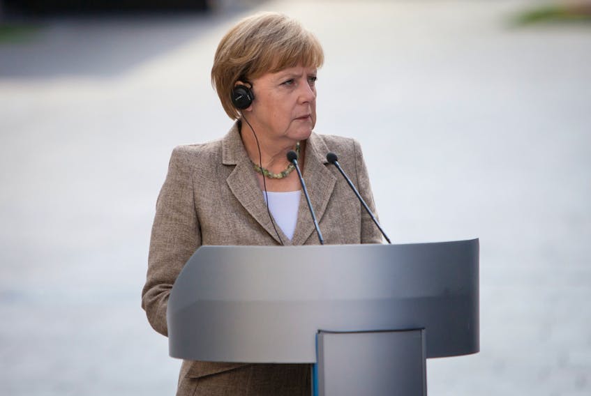 Federal Chancellor of Germany Angela Merkel listens during a working visit to Ukraine in this file photo.