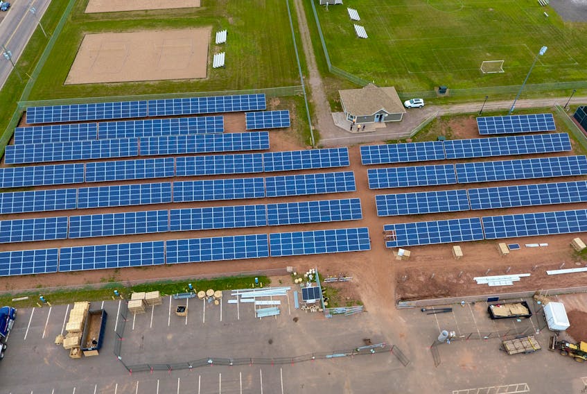Summerside’s 1,404 panel solar farm off Greenwood Drive. The installation opened in 2017 and helps offset energy costs for the Credit Union Place. Contributed/Higher Design Inc. 