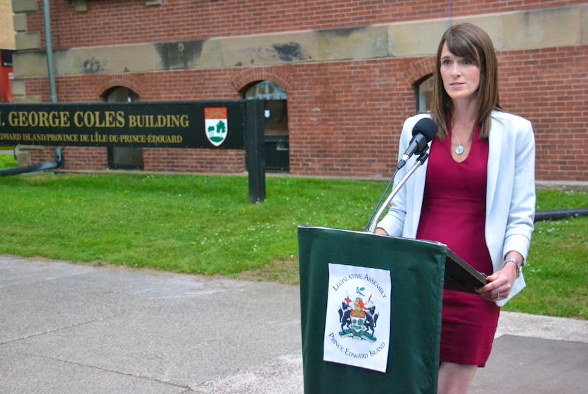 P.E.I. Environment Minister Natalie Jameson makes an announcement concerning the Royalty Oaks designated area in this July 2020 photo.