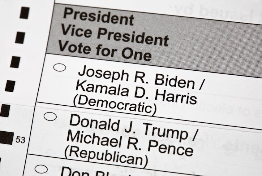 An unmarked 2020 U.S. presidential election voting ballot is shown up close. President Donald Trump has indicated he will seek to de-legitimize and cast doubt upon the presidential election results if he doesn't win on Nov. 3.