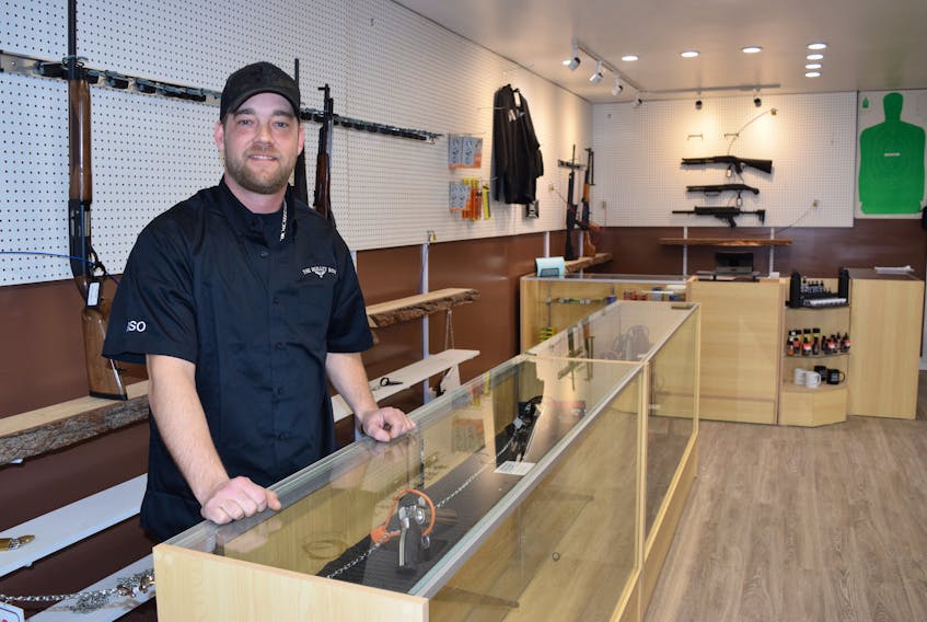 John Campbell in the retail section of his new business The Bullet Box, opening in Westmount on March 8. The shop will sell everything from firearms to hunting supplies and clothing. Sharon Montgomery-Dupe/Cape Breton Post