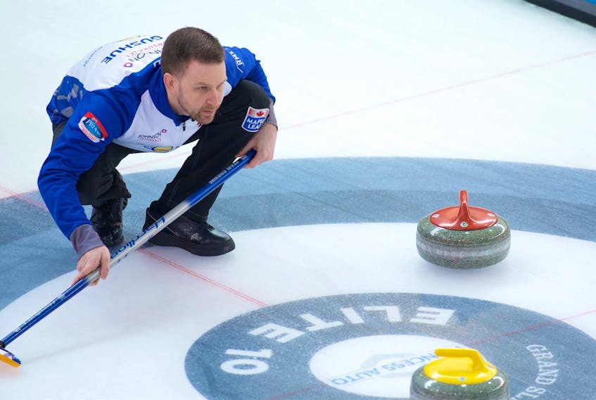 Brad Gushue got things to line up right for a shootout win over Niklas Edin Thursday night at the Elite 10 Grand Slam of Curling event in Winnipeg.