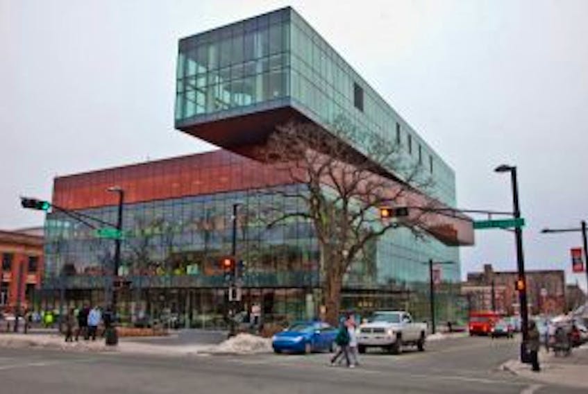 ['Pedestrians cross Spring Garden Road past the new Halifax Central Library on Jan. 8, 2015.']