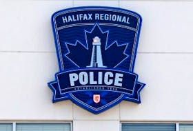 ['The Halifax Regional Police logo on the station in Burnside.']