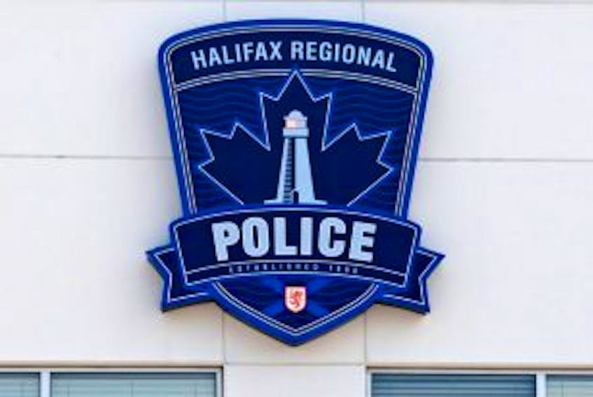 ['The Halifax Regional Police logo on the station in Burnside.']