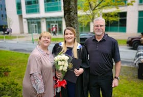 Samantha Banks celebrated graduating from nursing school shortly before receiving a multiple sclerosis diagnosis. Pictured with her are her parents, Doug and Selina Mallyon, of Greenwood.