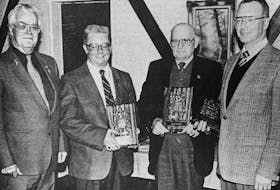 Three former Windsor councillors were honoured for their contribution to the town in 1986. Mayor Earle Hood presented plaques to former deputy mayor Stewart Johnson and former councillors Pete DeMont and Lloyd Norman.